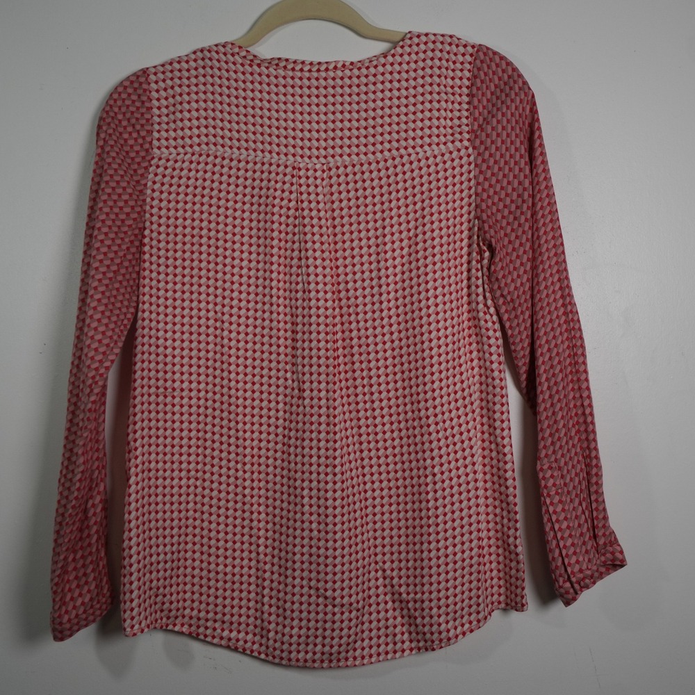Boden Blouse Women 4 Red Pink Geometric Silk Blend Split Neck Long Sleeve WA632 - Picture 7 of 7